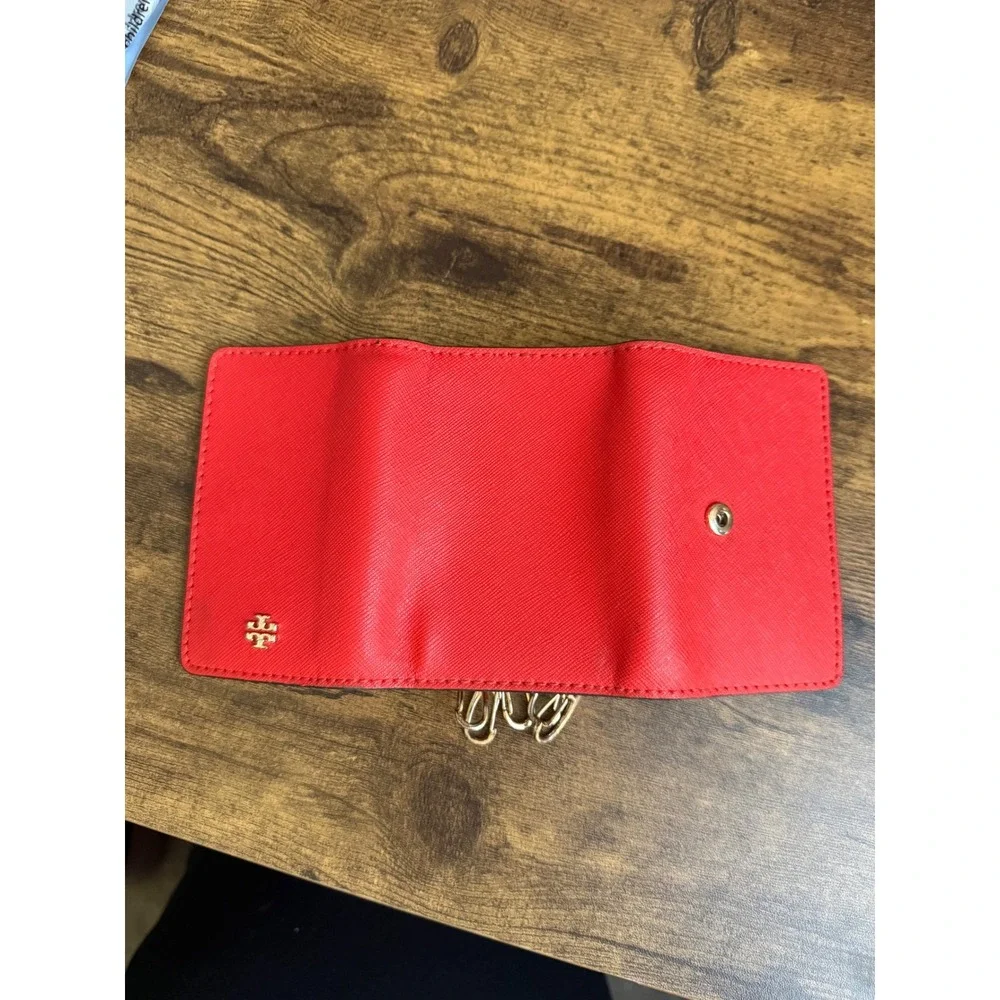Tory Burch Robinson 6 Key Case Red Saffiano Leather Gold Logo Wallet